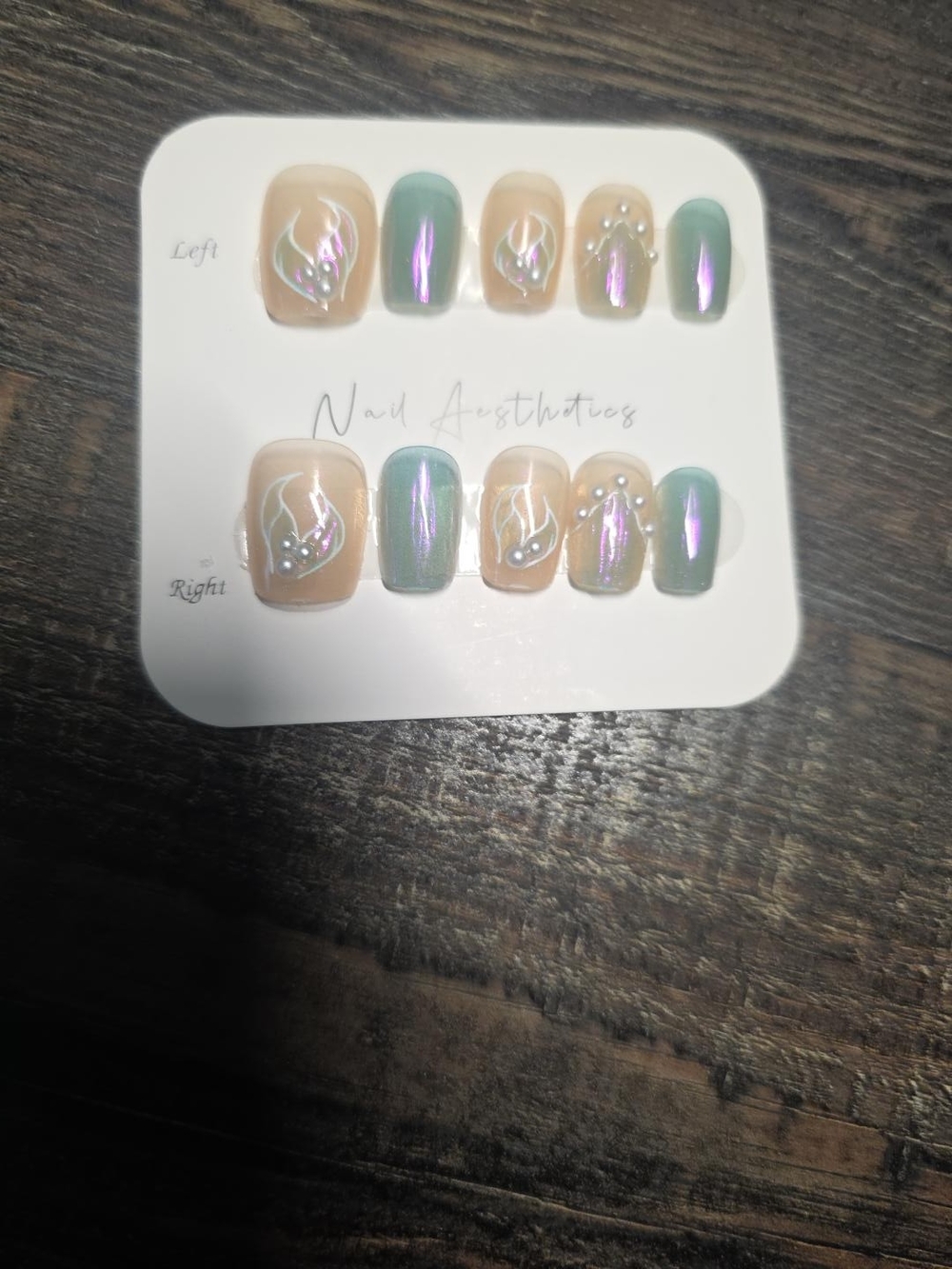 Sage Pearl & Iridescent Glam Press-On Nails